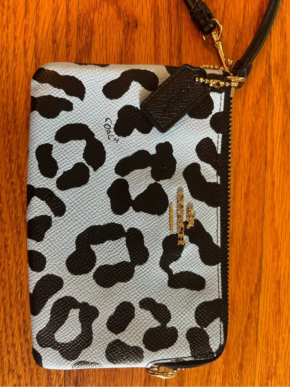 Coach Light Blue and Black Leopard Print Wristlet